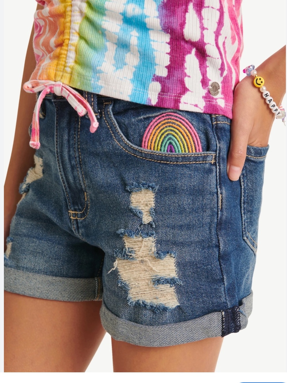 Justice Girls Blue Denim Shorts with Embroidered Logo size 8
